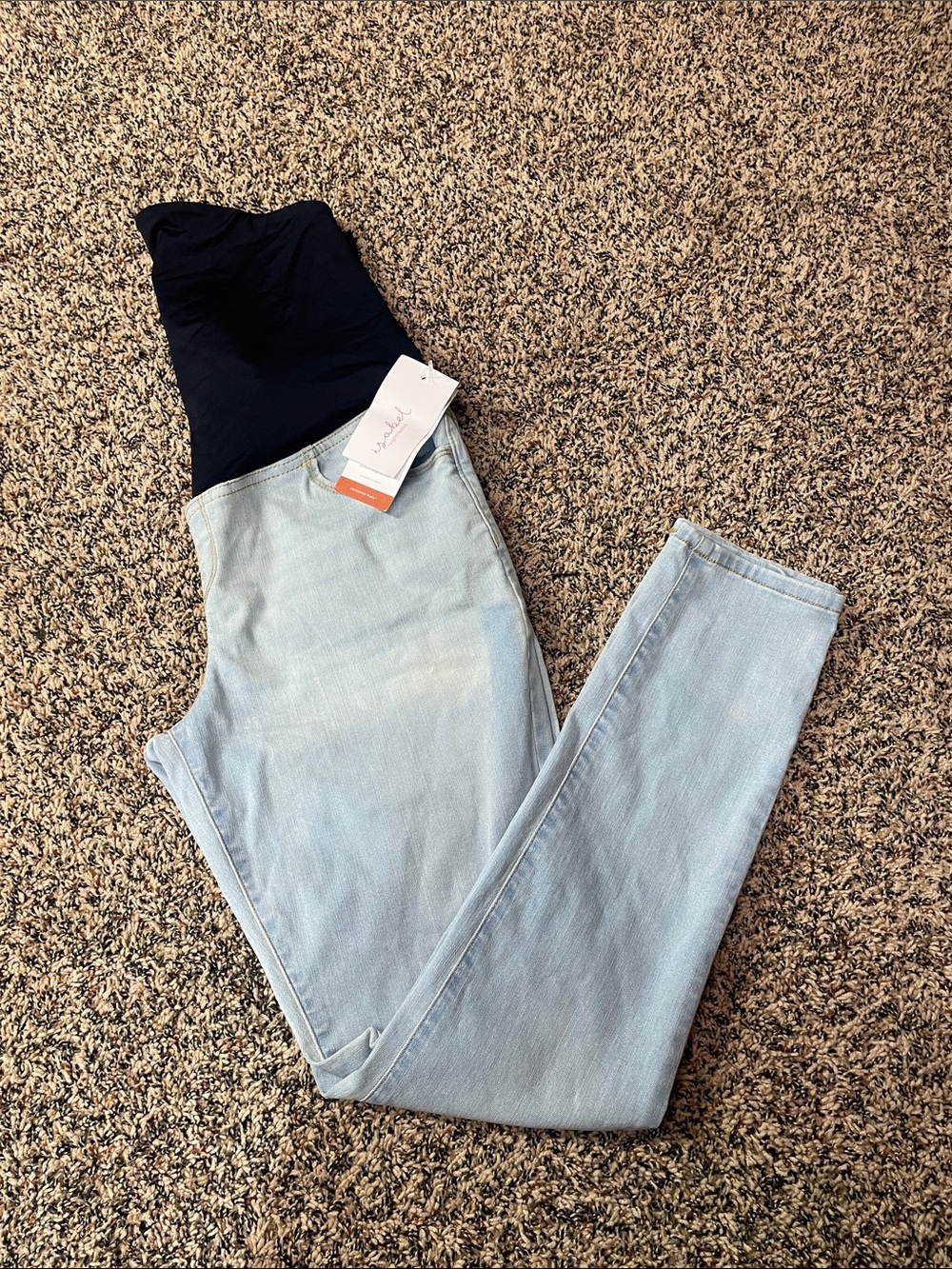 Isabel Maternity Super Stretch Light Wash Skinny Denim Jeans Navy Panel 8 NWT